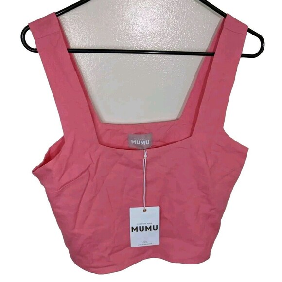 Show Me Your Mumu Tara Crop Top Square Neck Flamingo Pink Linen Blend Small - Picture 2 of 10